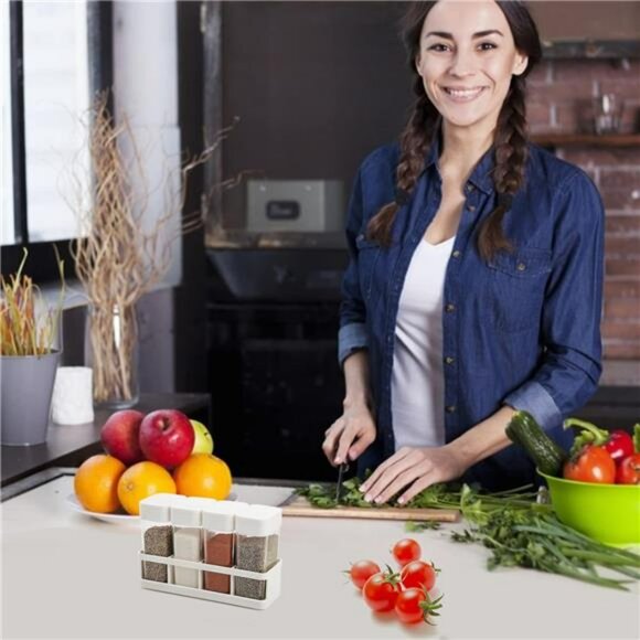 Set of 12 plastic spice shaker jars with lids seasoning containers kitchen stora - Picture 7 of 8